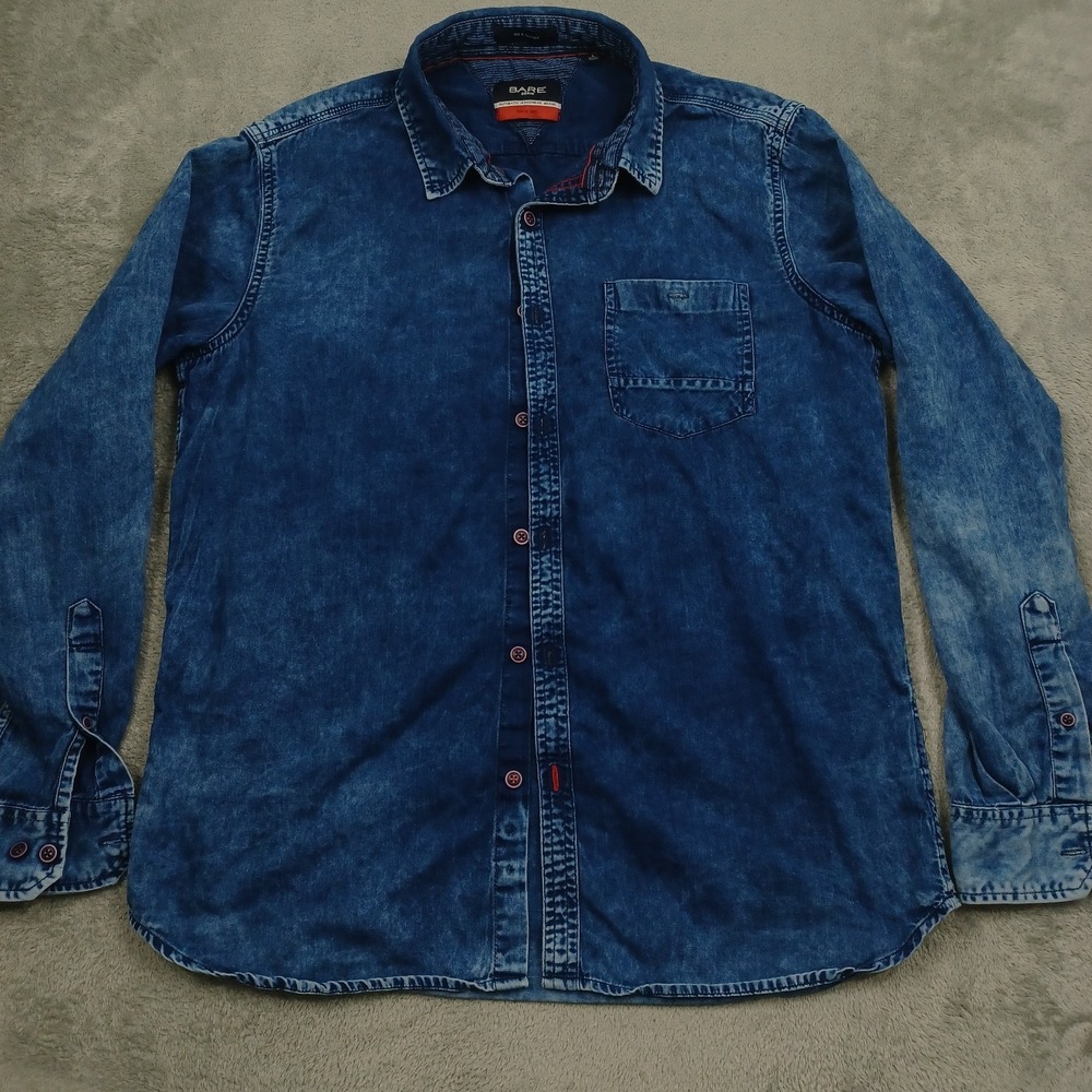 Bare Denim Top Womens Large Blue Denim Button Up‎ Long Sleeve Casual